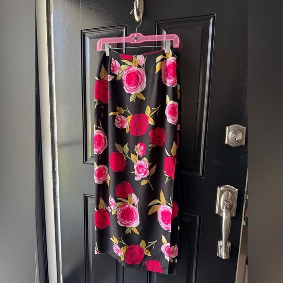 VTG La Belle Fashion Floral Roses Sheer Midi Skirt Size S/M - Picture 3 of 12